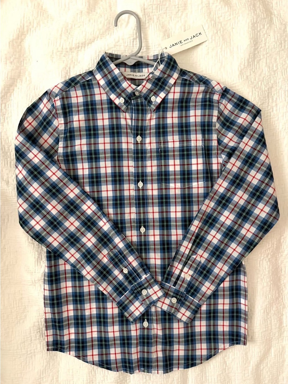 Janie and Jack Blue, White & Red Plaid Button-Down Shirt